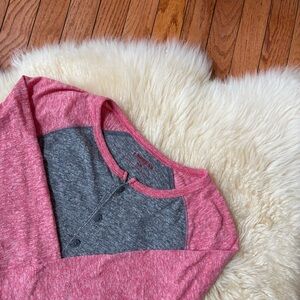 Express Henley Heather Gray and Red Long Sleeve Shirt